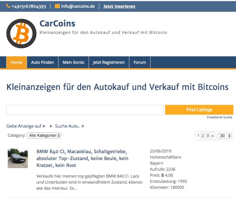 CarCoins – Kleinanzeigen für den Autokauf und Verkauf mit Bitcoins 768x643