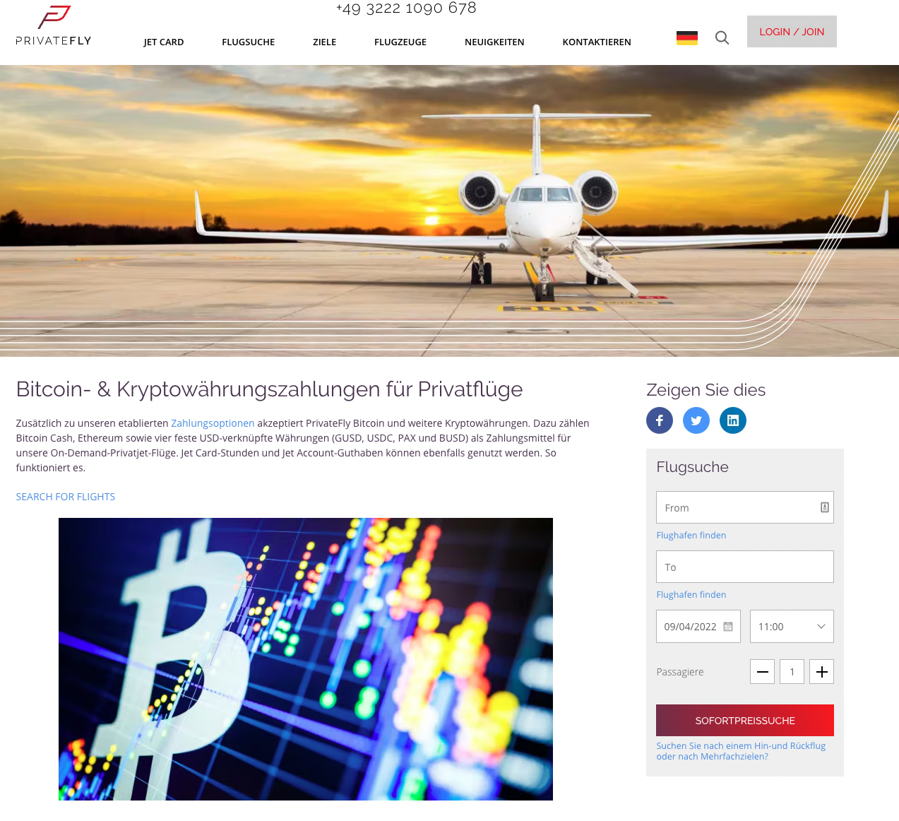 Privatefly akzeptiert Bitcoin