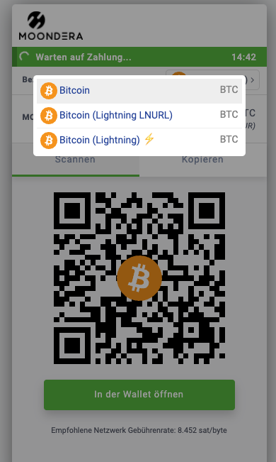 moondera akzeptiert Bitcoin und Lightning