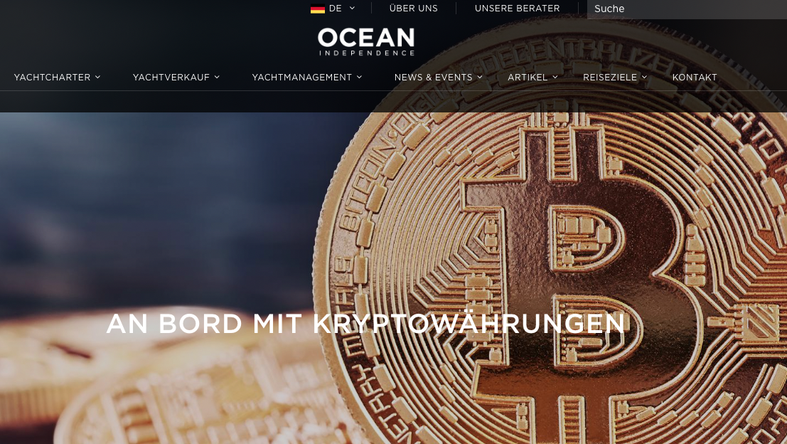 Ocean Independence akzeptiert Bitcoin