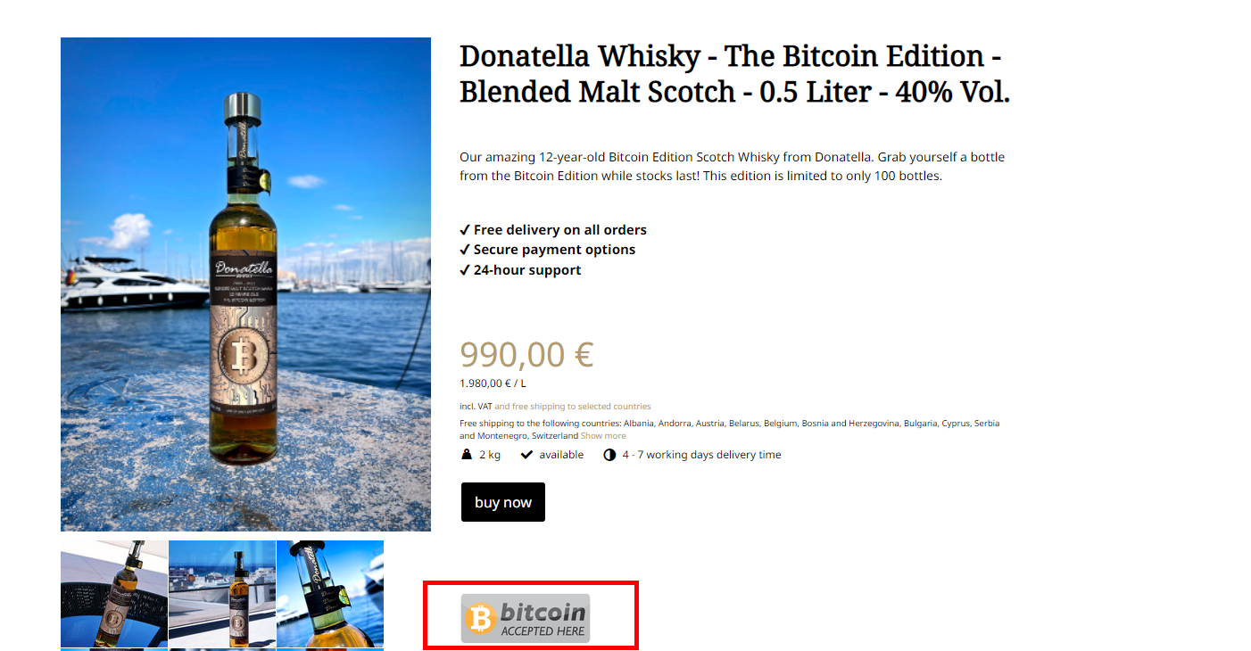 Donatella Whisky akzeptiert Bitcoin