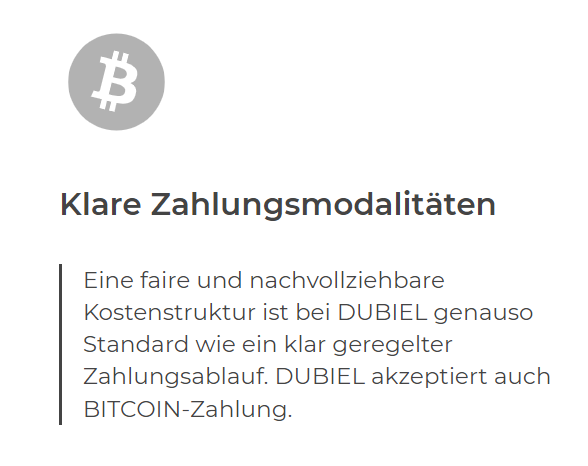 DUBIEL akzeptiert Bitcoin