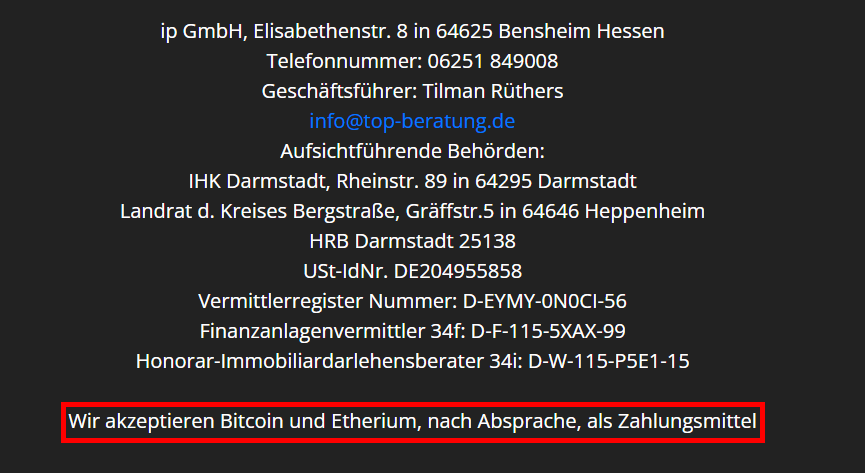 Top-Beratung Tilman Rüthers akzeptiert Bitcoin