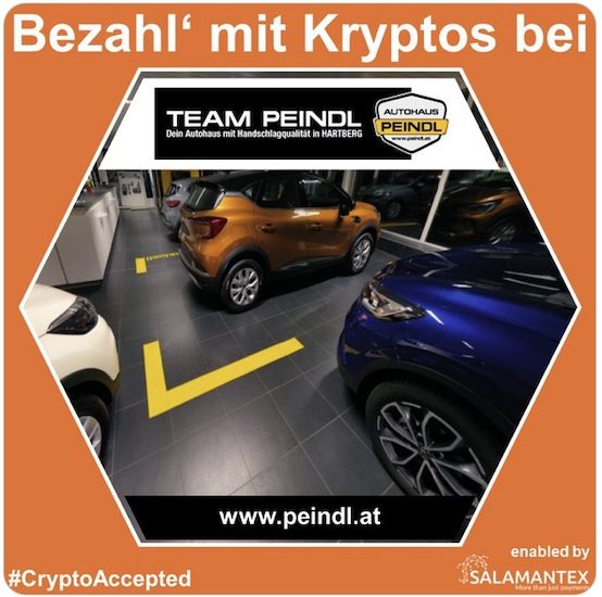Autohaus Peindl akzeptiert bitcoin