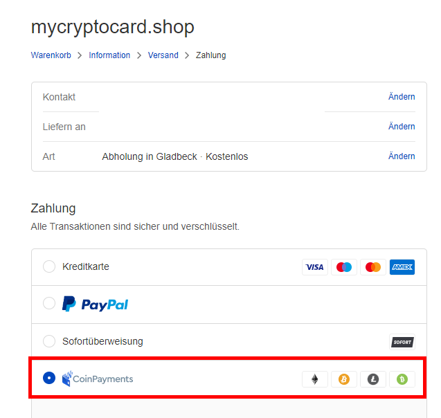 Mycryptocard akzeptiert Bitcoin