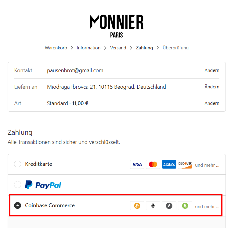 Monnier Paris akzeptiert Bitcoin