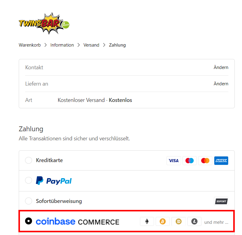 Twinsbar akzeptiert Bitcoin