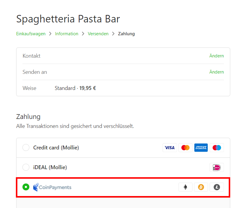 Spaghetteria Pasta Bar akzeptiert Bitcoin