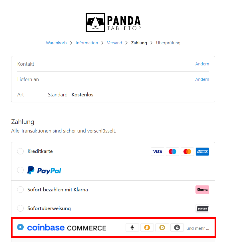 Panda Tabletop akzeptiert Bitcoin
