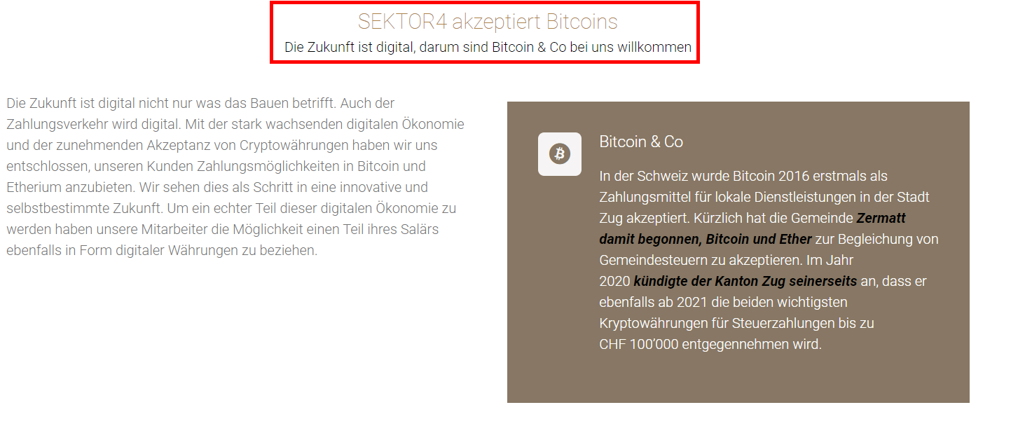 SEKTOR4 akzeptiert Bitcoin
