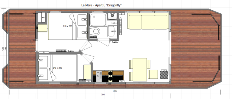 Hausboot 'Dragonfly' 6 Grundriss Dragonfly 768x327