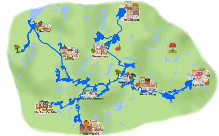 Hausboot 'Dragonfly' 14 Karte Fahrgebiet 768x478