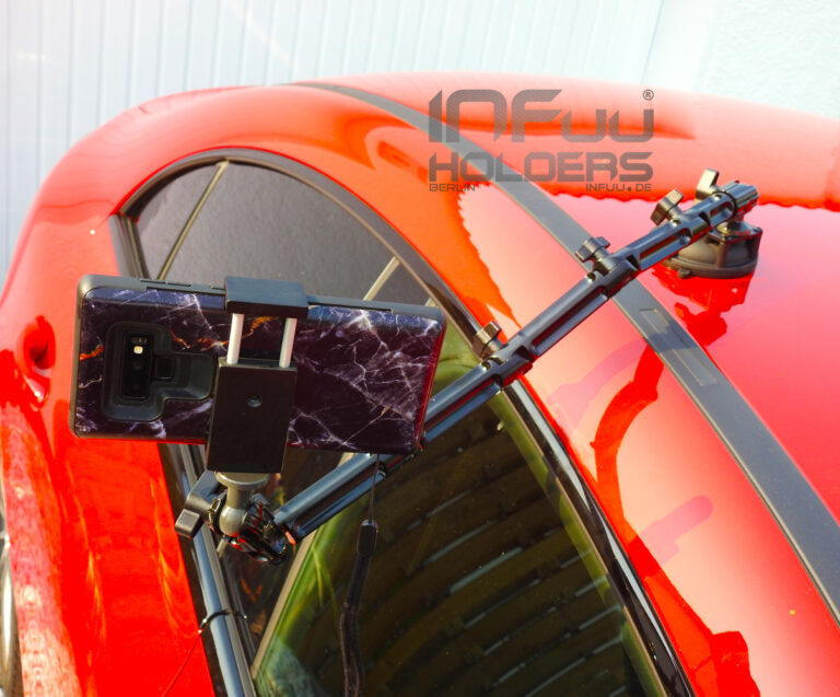 Infuu Holders - Professionelle Halterungen für Notebook, Kamera, Monitor, Tablet-PC für Auto, Flugzeug, Boot und Büro 14 HALTERUNG SMARTPHONE MOBILE phone handy saugnapf scheibe glas betall infuu holders 060 pro 2 768x637