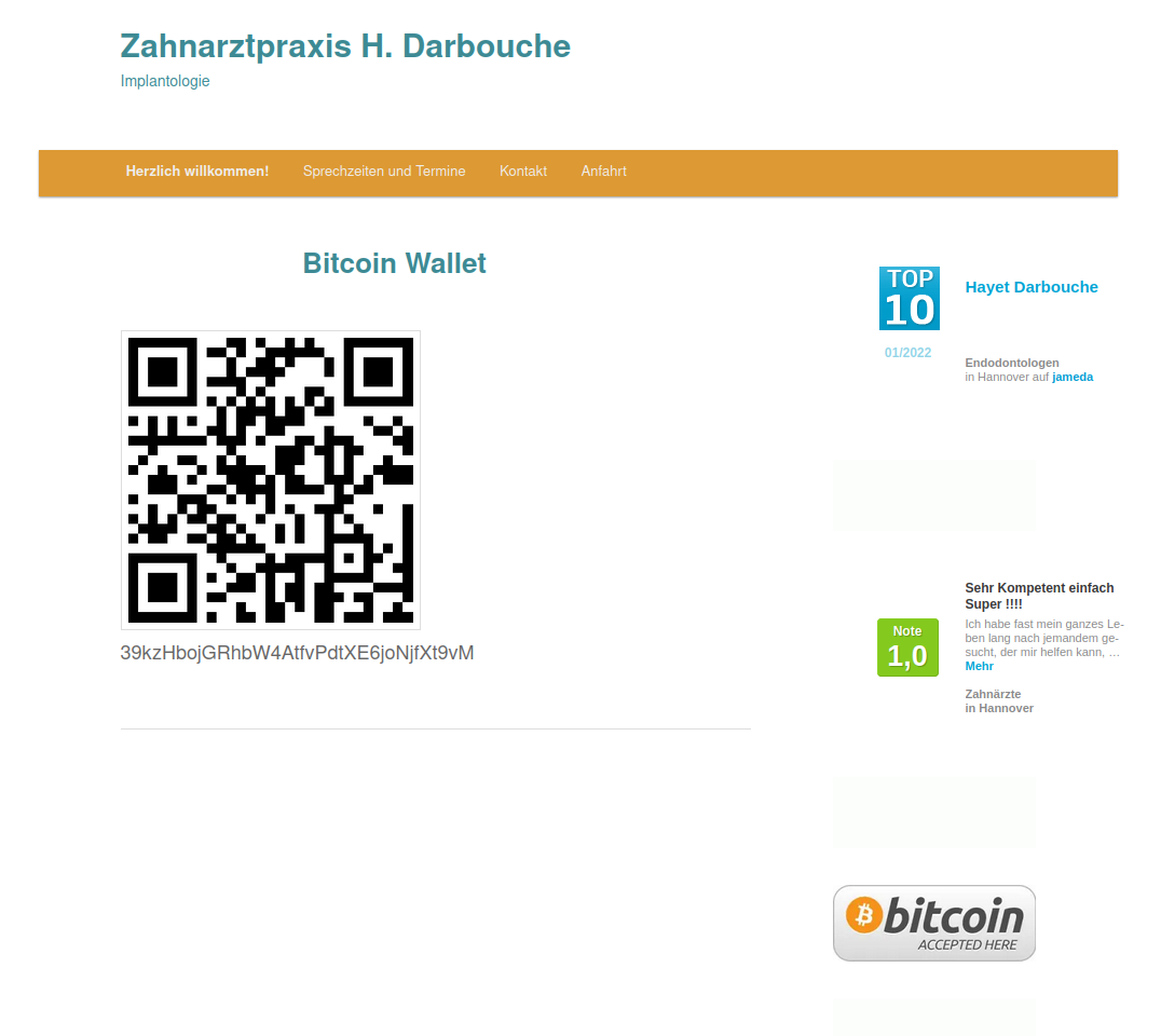 Zahnarztpraxis H. Darbouche akzeptiert Bitcoin Zahlungen!