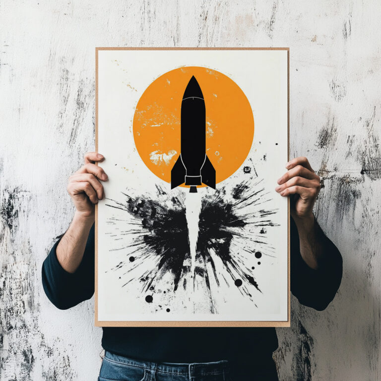 BlockArtisans – Kunstprojekte im Bitcoin Kontext 9 poster rocket explosion mockup 768x768