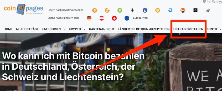 Eintarg erstellen bei coinpages