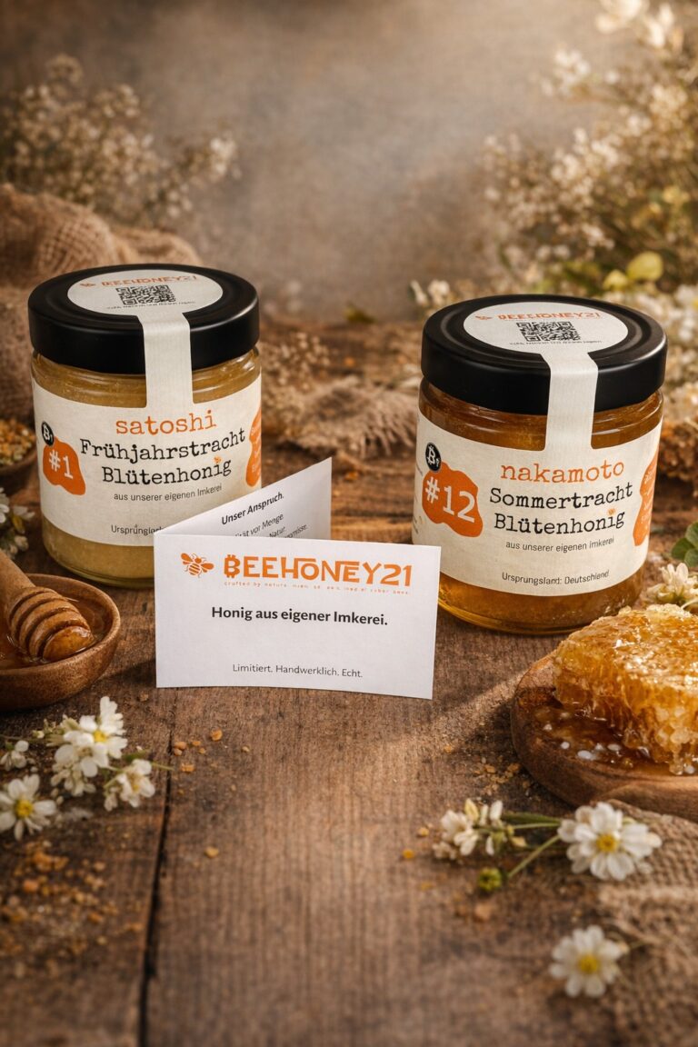 ₿eeHoney21 - Premium-Honig aus eigener Imkerei 8 satoshi nakamoto natur holz honigwabe 768x1152